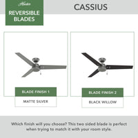 52 inch Cassius Matte Silver Damp Rated Ceiling Fan and Pull Chain