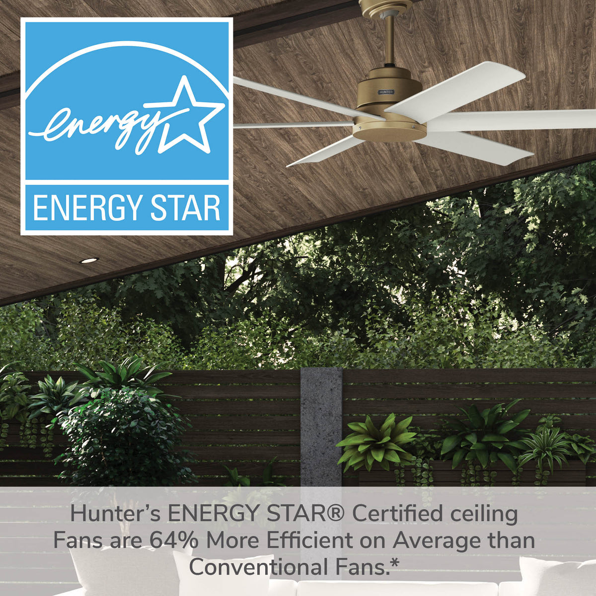 60 inch Kennicott ENERGY STAR® Luxe Gold Damp Rated Ceiling Fan and Handheld Remote