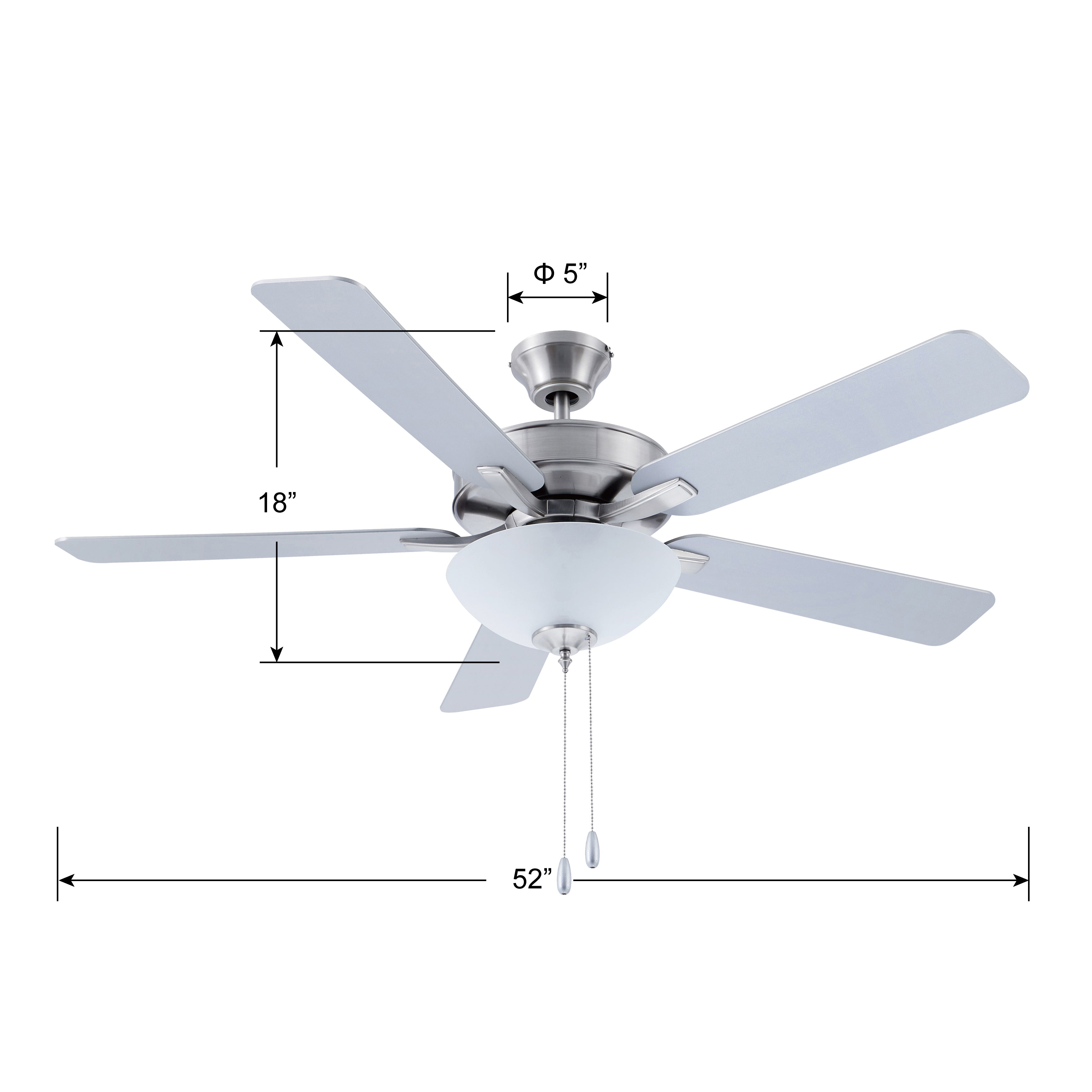 52 Inch Kintrel AC Brushed Nickel Indoor Ceiling Fan 5-Blade 2 Lights Reversible