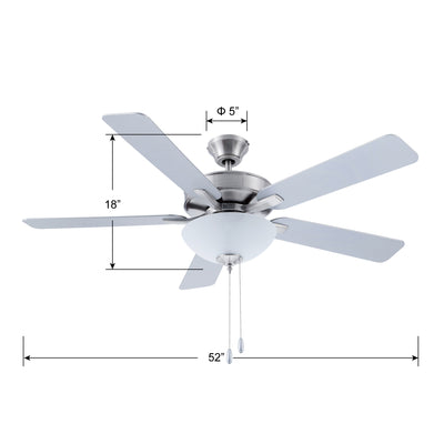 52 Inch Kintrel AC Brushed Nickel Indoor Ceiling Fan 5-Blade 2 Lights Reversible