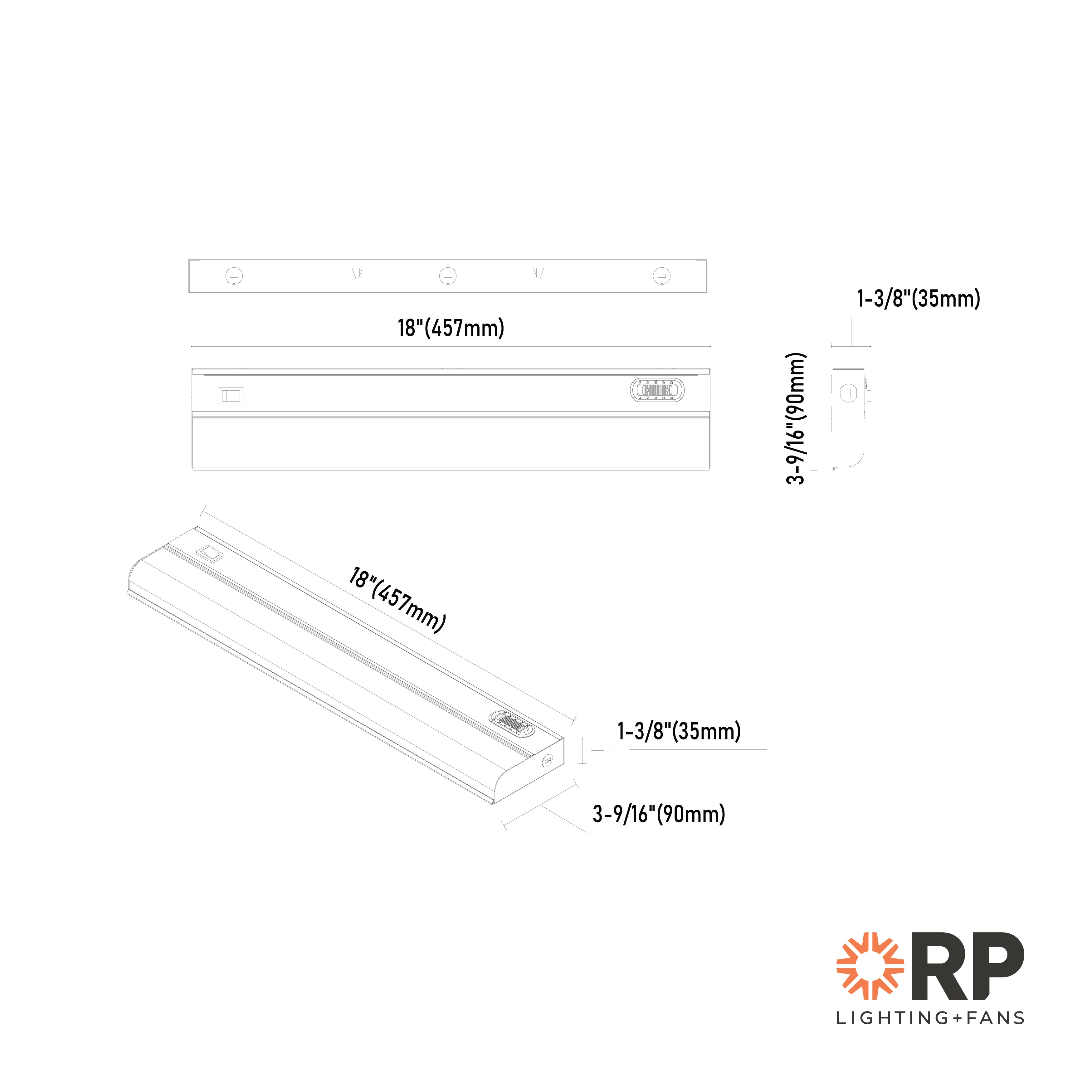 18-inch White Under Cabinet Light with 5-CCT Selectable White and Frosted Lens