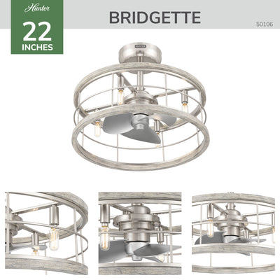 22 inch Bridgette Fandelier Brushed Nickel Ceiling Fan with Light Kit and Handheld Remote