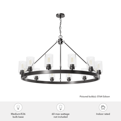 Hartland 44-inch 12-light Noble Bronze Chandelier with Seeded Glass