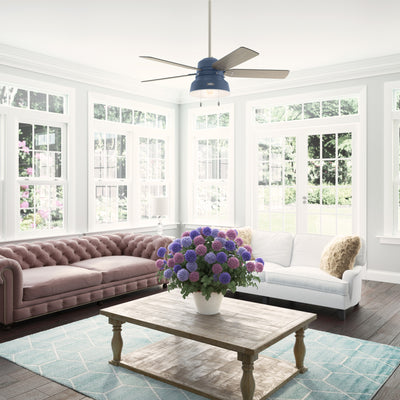 52 inch Mill Valley Indigo Blue Damp Rated Ceiling Fan with LED Light Kit and Pull Chain