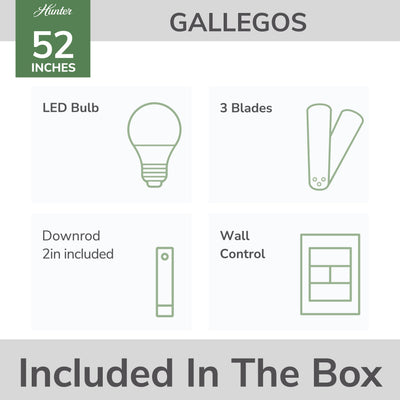 52 inch Gallegos Matte Black Damp Rated Ceiling Fan with LED Light Kit and Wall Control
