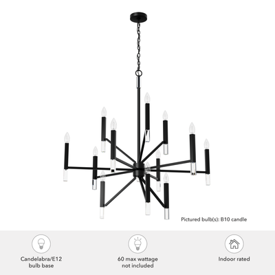 Sunjai 40-inch 12-light Matte Black Chandelier