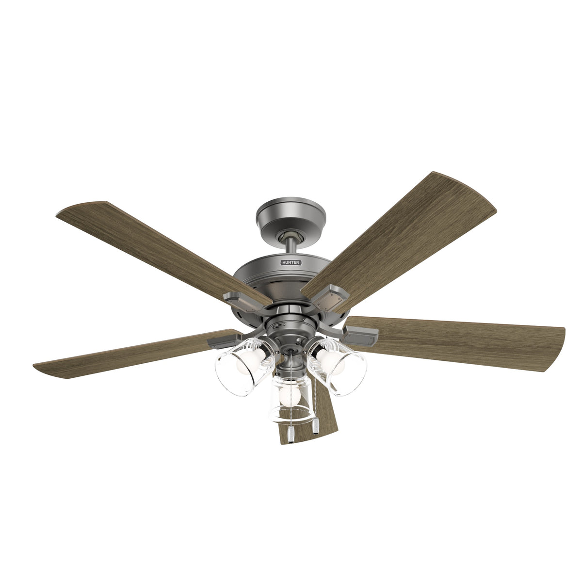 52 inch Crestfield HunterExpress Matte Silver Ceiling Fan with LED Light Kit and Pull Chain