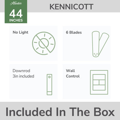 44 inch Kennicott Matte Silver Damp Rated Ceiling Fan and Wall Control