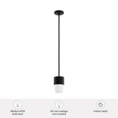 Station 5-inch 1-light Natural Black Iron Pendant with Frosted Cased White Glass