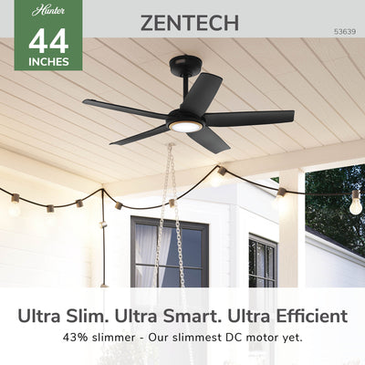 44 inch Zentech Wi-Fi ENERGY STAR® Matte Black Damp Rated Ceiling Fan with LED Light Kit and Handheld