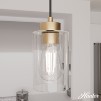 Hartland 26.75-inch 3-light Alturas Gold Linear Pendant Cluster with Seeded Glass