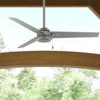 52 inch Cassius Matte Silver Damp Rated Ceiling Fan and Pull Chain