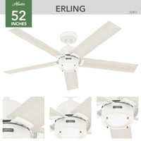52 inch Erling ENERGY STAR® Fresh White Ceiling Fan with LED Light Kit and Handheld Remote