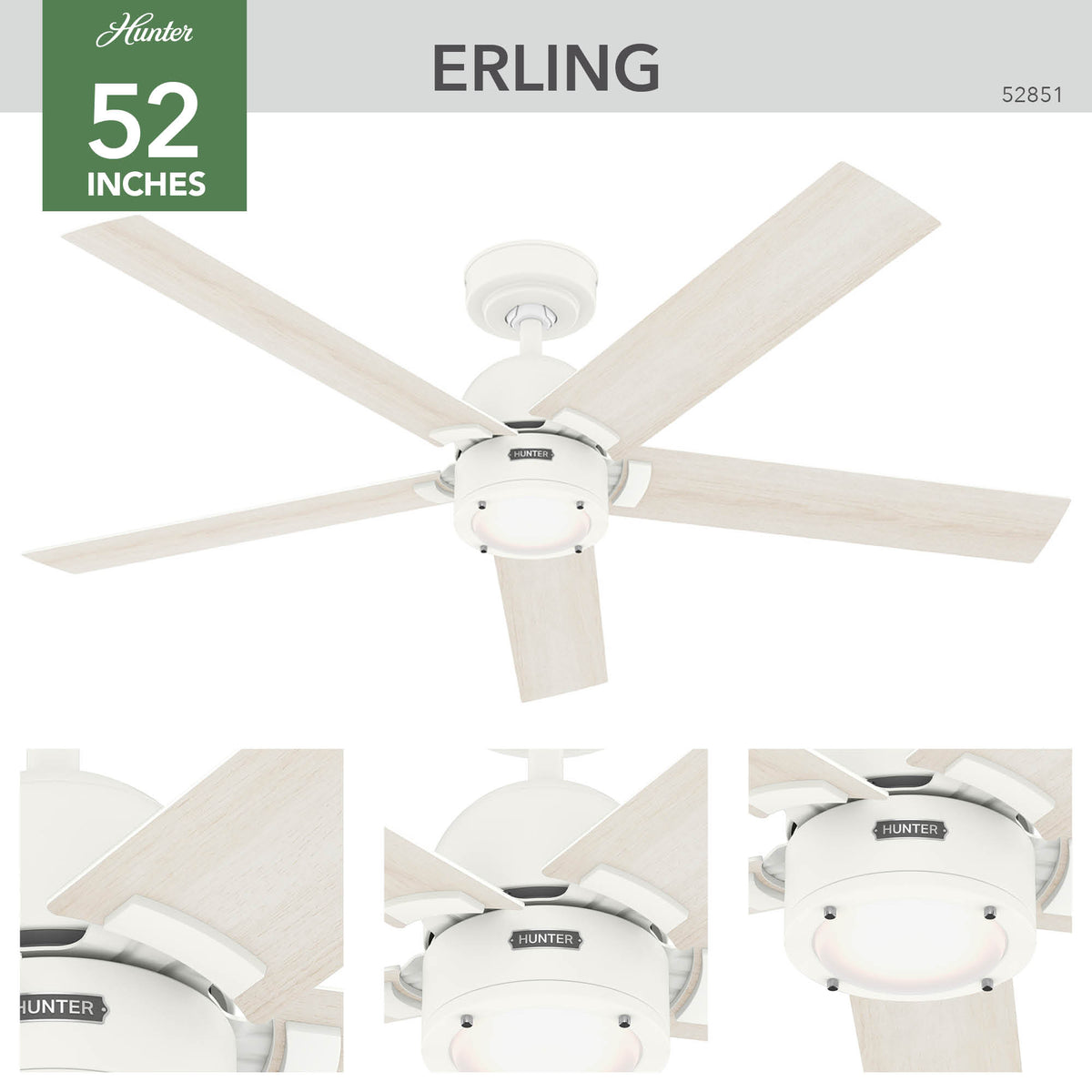 52 inch Erling ENERGY STAR® Fresh White Ceiling Fan with LED Light Kit and Handheld Remote