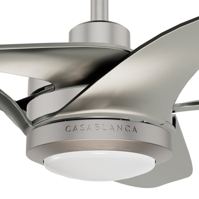 Casablanca 60 inch Inez ENERGY STAR® Brushed Nickel Damp Rated LED Ceiling Fan with Wall Control and Handheld Remote