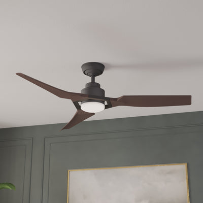 Casablanca 52 inch Eula ENERGY STAR® Matte Black Damp Rated Ceiling Fan with LED Light Kit and Wall Control and Handheld Remote