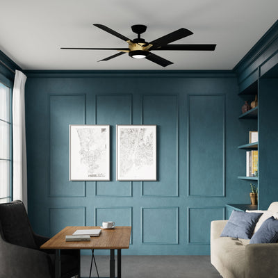 Casablanca 65 inch Melia ENERGY STAR® Alturas Gold Damp Rated Ceiling Fan with LED Light Kit and Wall Control and Handheld Remote