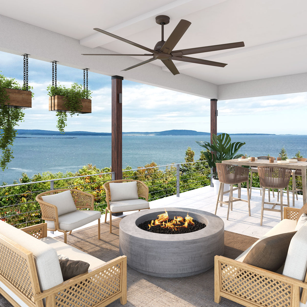 72 inch Downtown ENERGY STAR® Matte Bronze Damp Rated Ceiling Fan and Wall Control