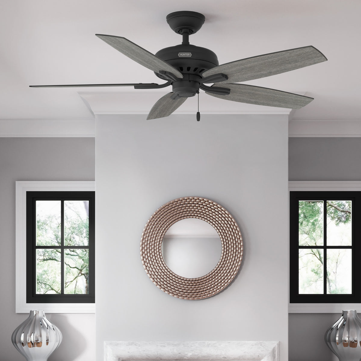 52 inch Newsome Matte Black Ceiling Fan and Pull Chain