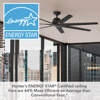 72 inch Downtown ENERGY STAR® Matte Black Damp Rated Ceiling Fan and Wall Control
