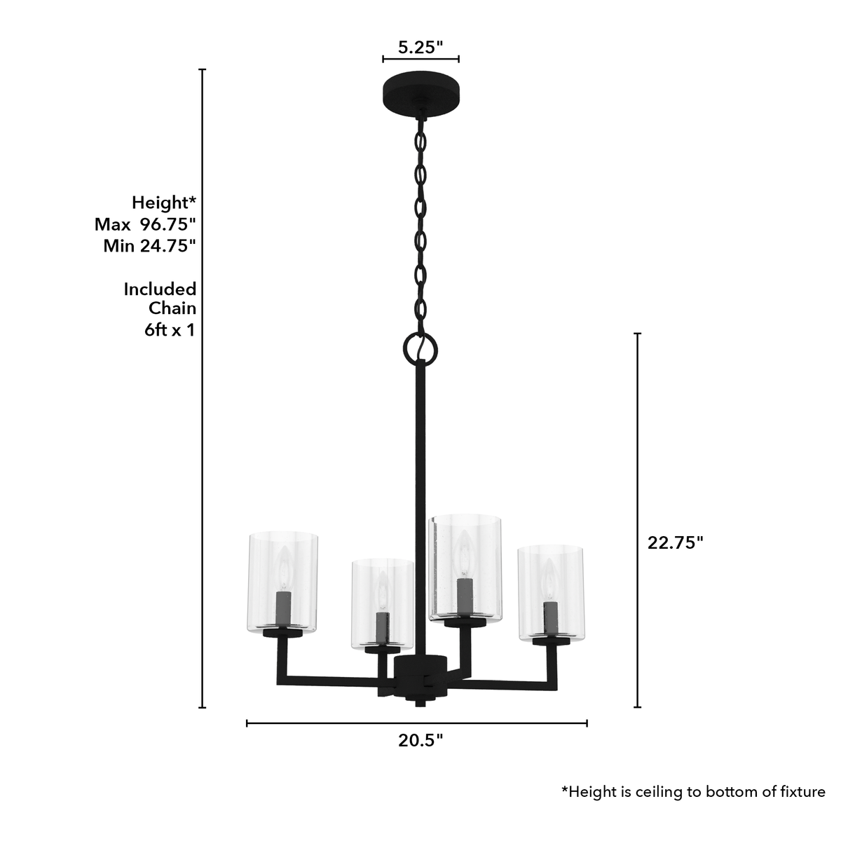 Kerrison 20.5-inch 4-light Natural Black Iron Chandelier with Seeded Glass