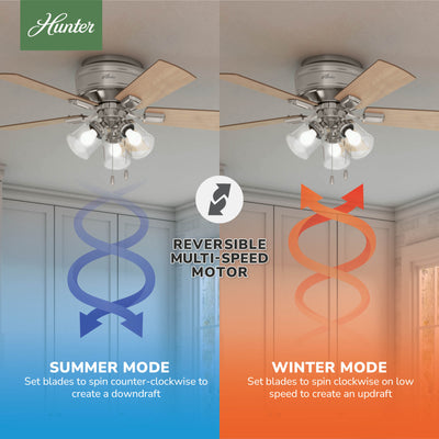 42 inch Crestfield Brushed Nickel Low Profile Ceiling Fan with LED Light Kit and Pull Chain