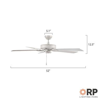 52 Inch Brisden AC Matte White Indoor Ceiling Fan 5-Blade Reversible
