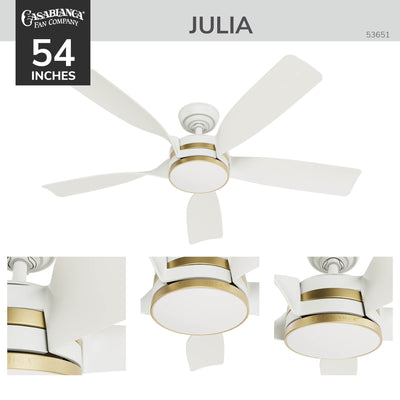 Casablanca 52 inch Julia ENERGY STAR® Fresh White Damp Rated Ceiling Fan with LED Light Kit and Wall Control