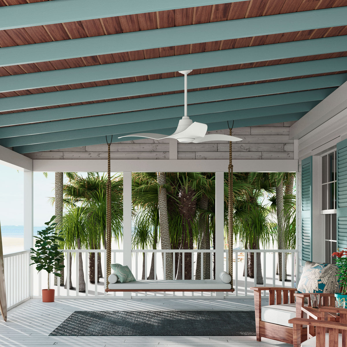 Casablanca 60 inch Stingray ENERGY STAR® Matte White Damp Rated Ceiling Fan with LED Light Kit and Handheld Remote