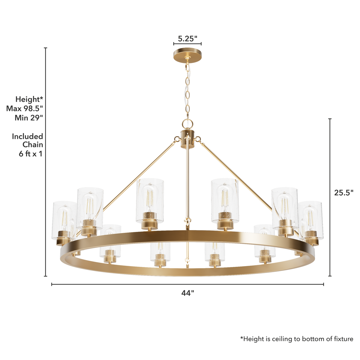 Hartland 44-inch 12-light Alturas Gold Chandelier with Seeded Glass