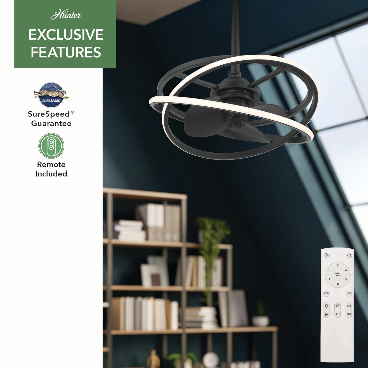 20 inch Cirro Fandelier Matte Black Ceiling Fan with LED Light Kit and Handheld Remote