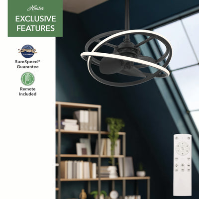 20 inch Cirro Fandelier Matte Black Ceiling Fan with LED Light Kit and Handheld Remote