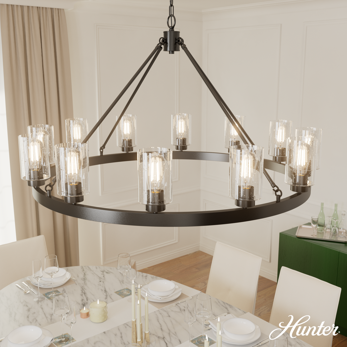 Hartland 44-inch 12-light Noble Bronze Chandelier with Seeded Glass