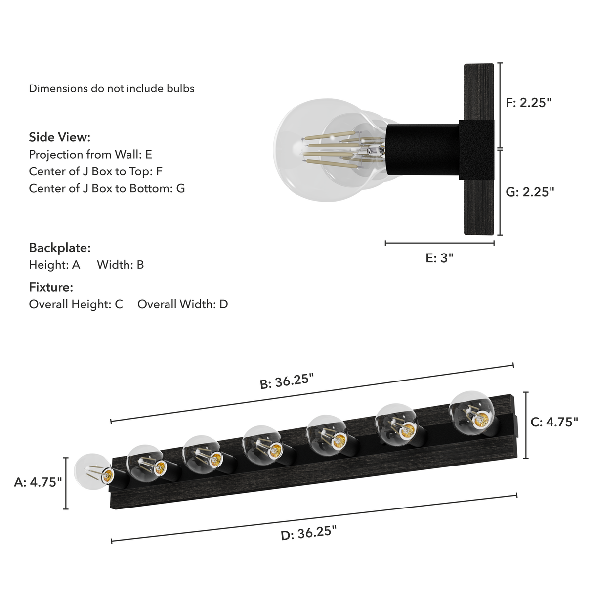 Donelson 36.25-inch 7-light Natural Black Iron and Dark Ash Vanity Light