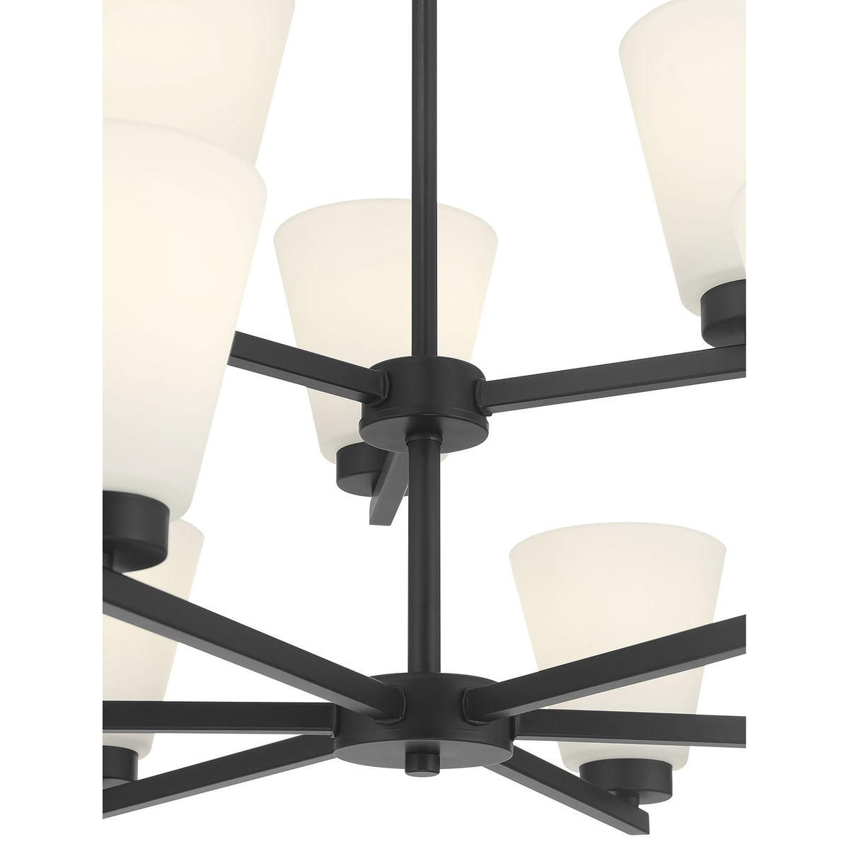 28.5-inch Strayhan Matte Black 9-Light White Frosted Glass Chandelier