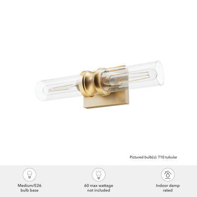 Lenlock 16-inch 2-light Alturas Gold Vanity Light with Seeded Glass