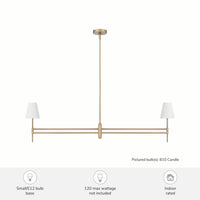 Camelia Stem 53-inch 2-light Luxe Gold and Off White Linen Linear Chandelier with White Linen Fabric Shade