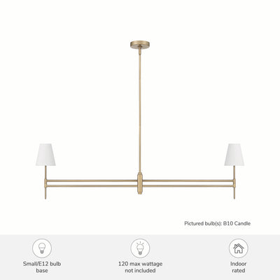 Camelia Stem 53-inch 2-light Luxe Gold and Off White Linen Linear Chandelier with White Linen Fabric Shade