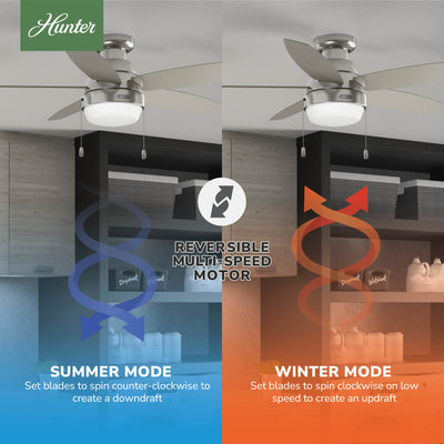 52 inch Lilliana Brushed Nickel Low Profile Ceiling Fan with LED Light Kit and Pull Chain
