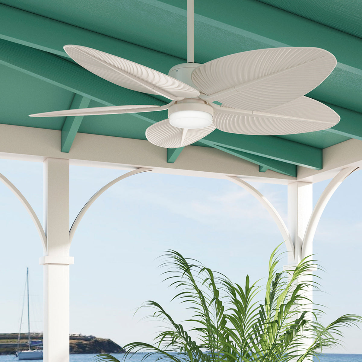 Casablanca 52 inch Coveview ENERGY STAR® Cream Damp Rated Ceiling Fan with LED Light Kit and Wall Control and Handheld Remote