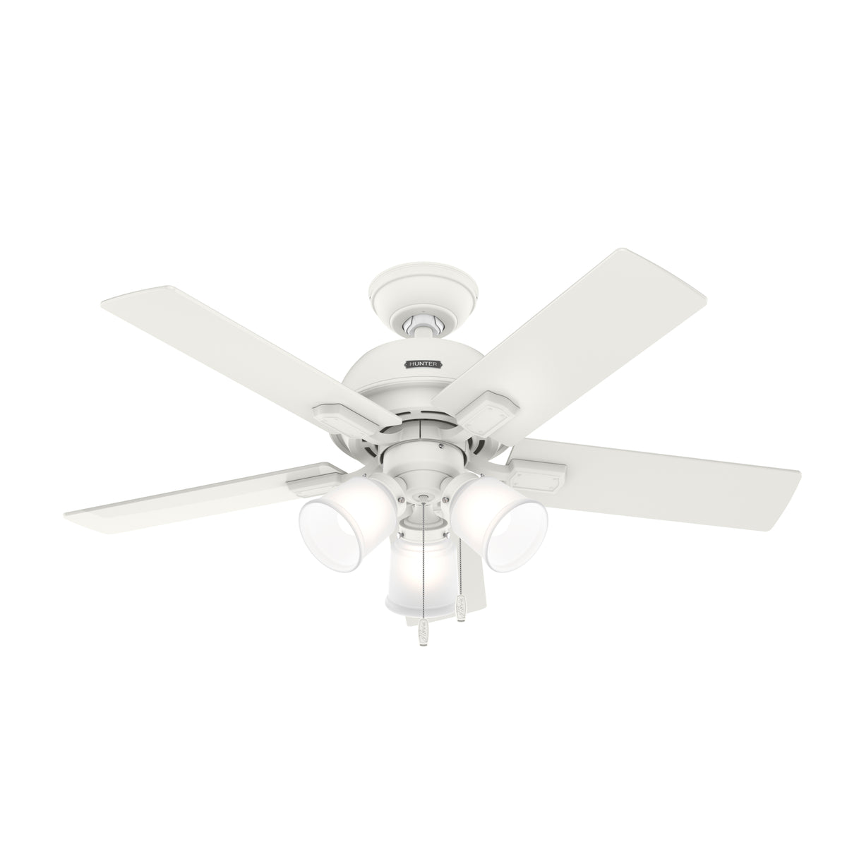 44 inch Crystal Peak Matte White Ceiling Fan with LED Light Kit and Pull Chain