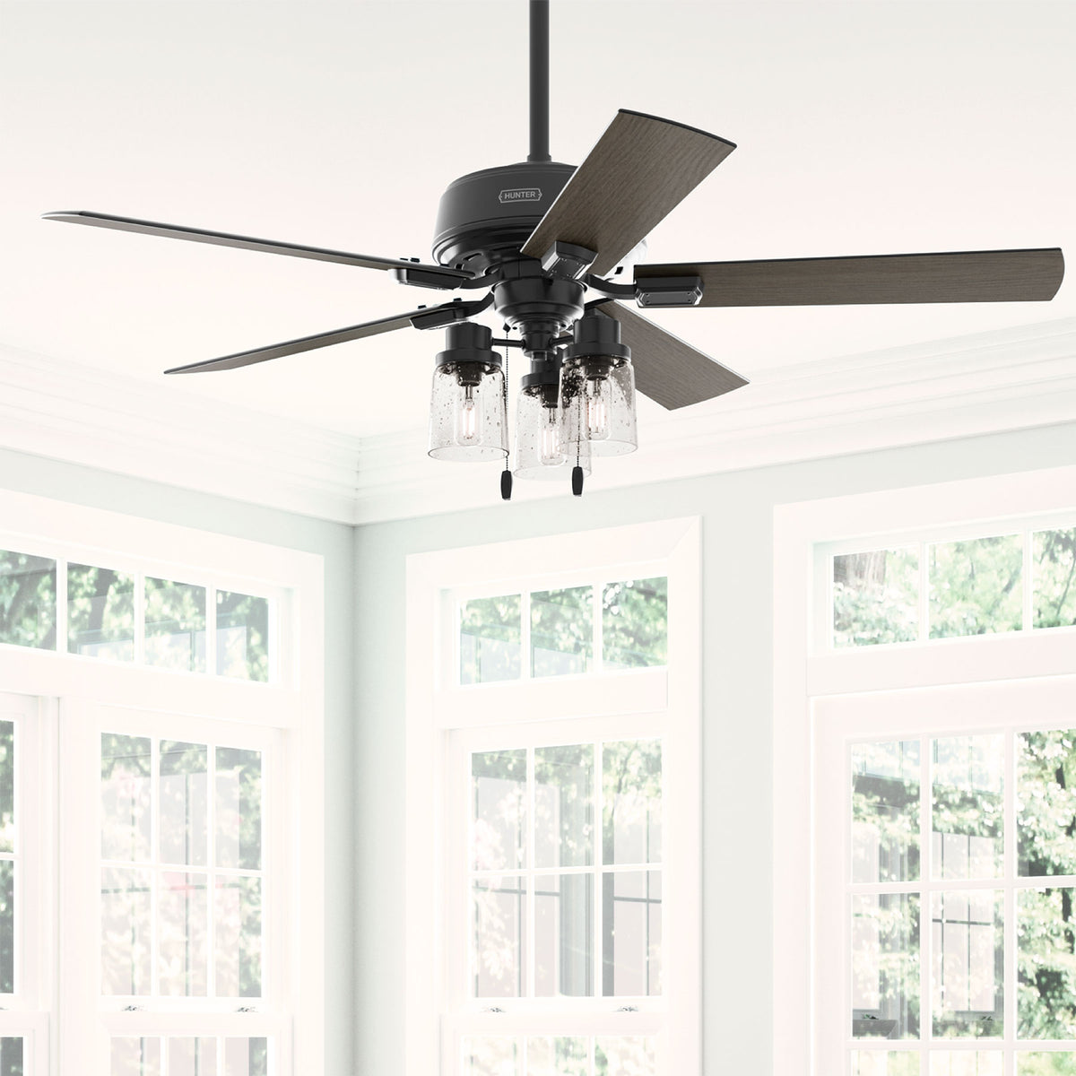52 inch Hartland Matte Black Ceiling Fan with LED Light Kit and Pull Chain