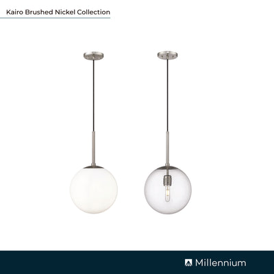 12-inch Kairo Brushed Nickel 1-Light Shiny Opal Glass Pendant Light