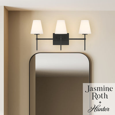 Camelia Stem 24-inch 3-light Matte Black and Cased White Glass Vanity Light with Cased White Glass