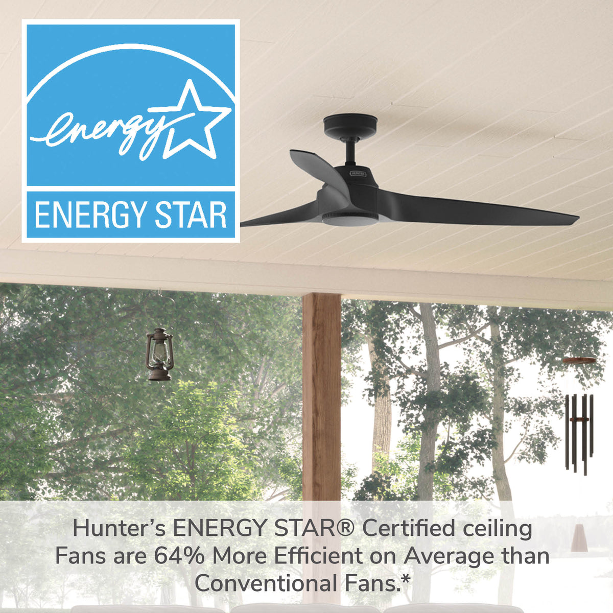 60 inch Mosley ENERGY STAR® Matte Black Damp Rated Ceiling Fan and Wall Control