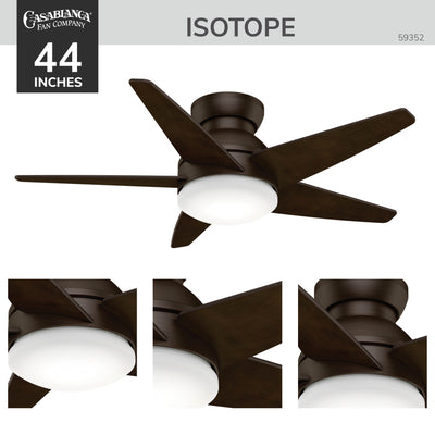 Casablanca 44 inch Isotope Brushed Cocoa Low Profile Ceiling Fan with LED Light Kit and Wall Control