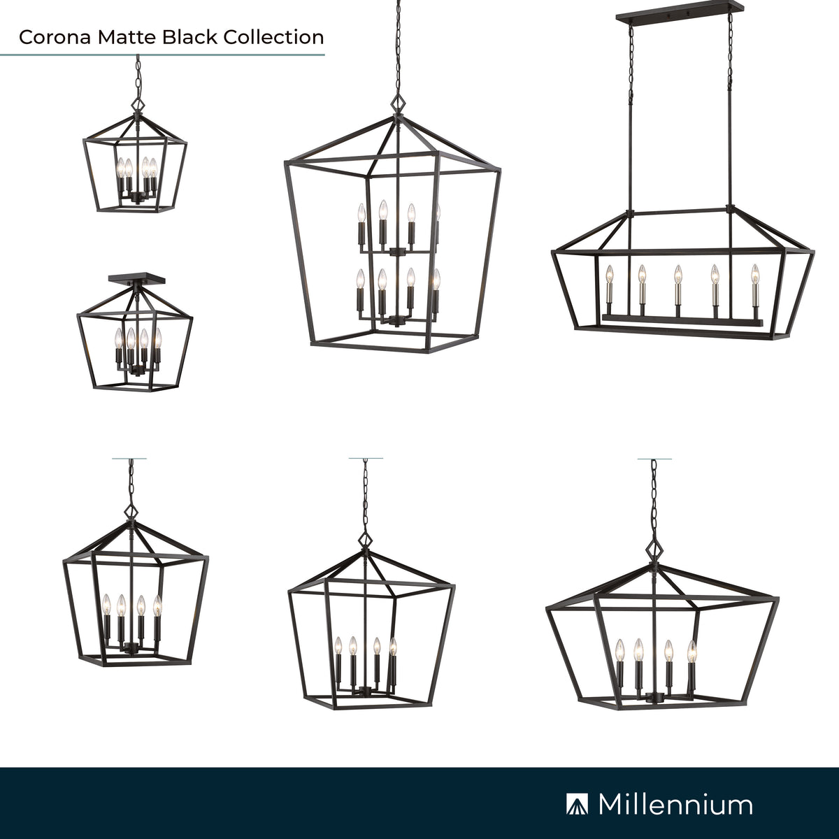 21'' Corona Matte Black 4 Light Pendant