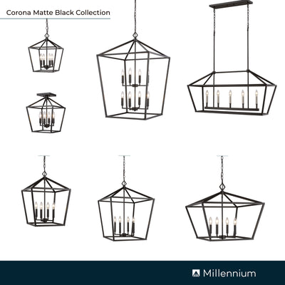 21'' Corona Matte Black 4 Light Pendant