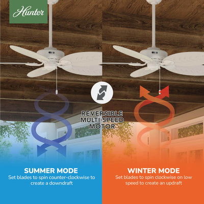 54 inch Bayview White Damp Rated Ceiling Fan and Pull Chain