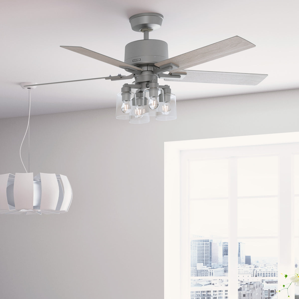 52 inch Techne Wi-Fi HunterExpress Matte Silver Ceiling Fan with LED Light Kit and Handheld Remote